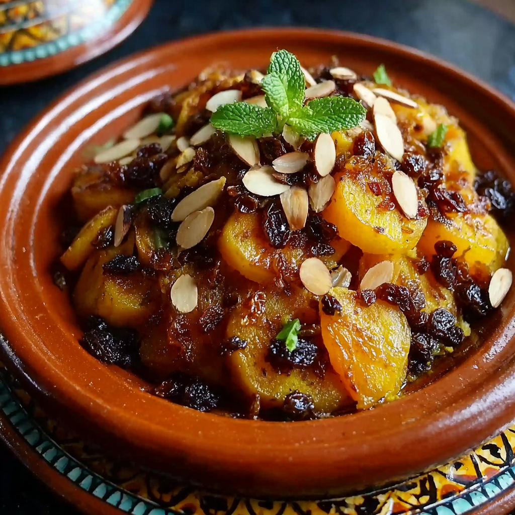 Sweet Potato, Raisin, and Almond Tajine: A Moroccan Delight