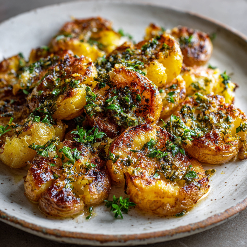 Roasted Garlic Butter Smashed Potatoes