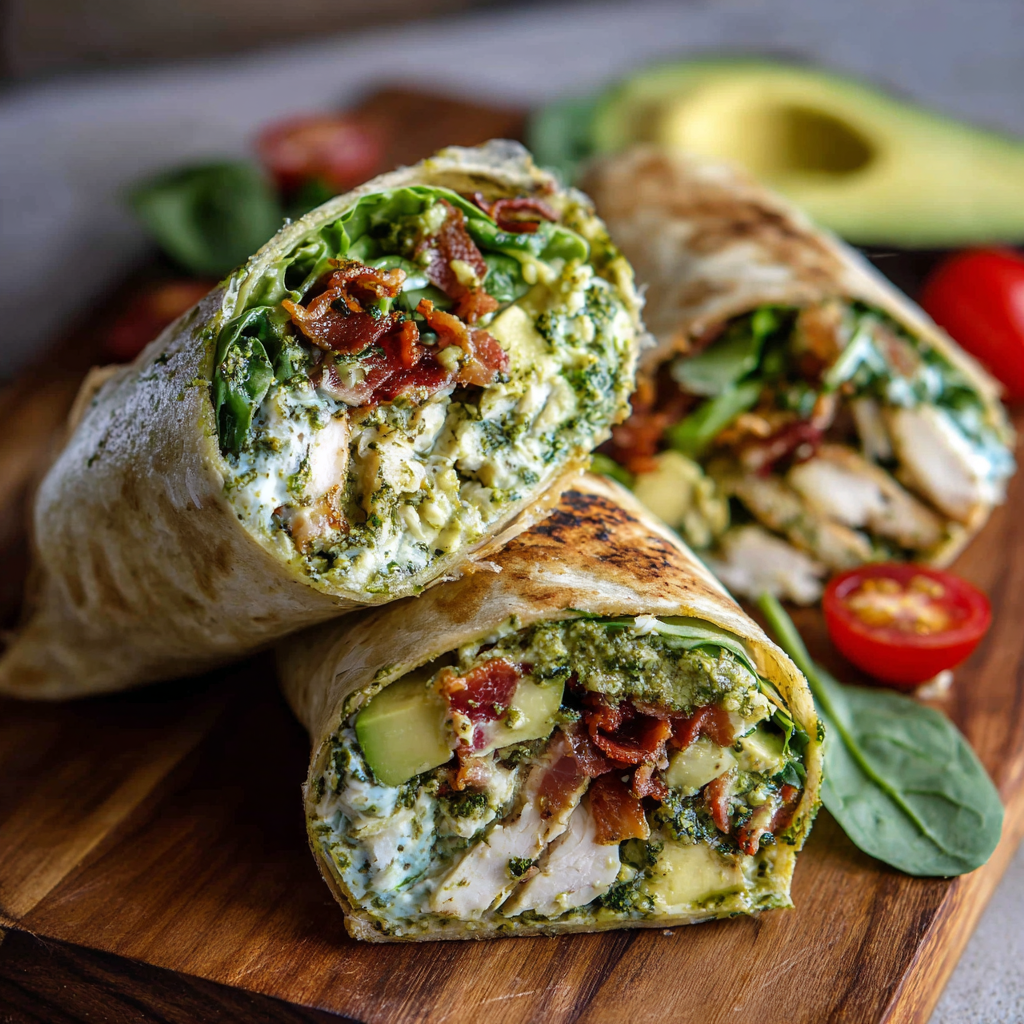 Pesto Chicken & Avocado Bacon Salad Wrap