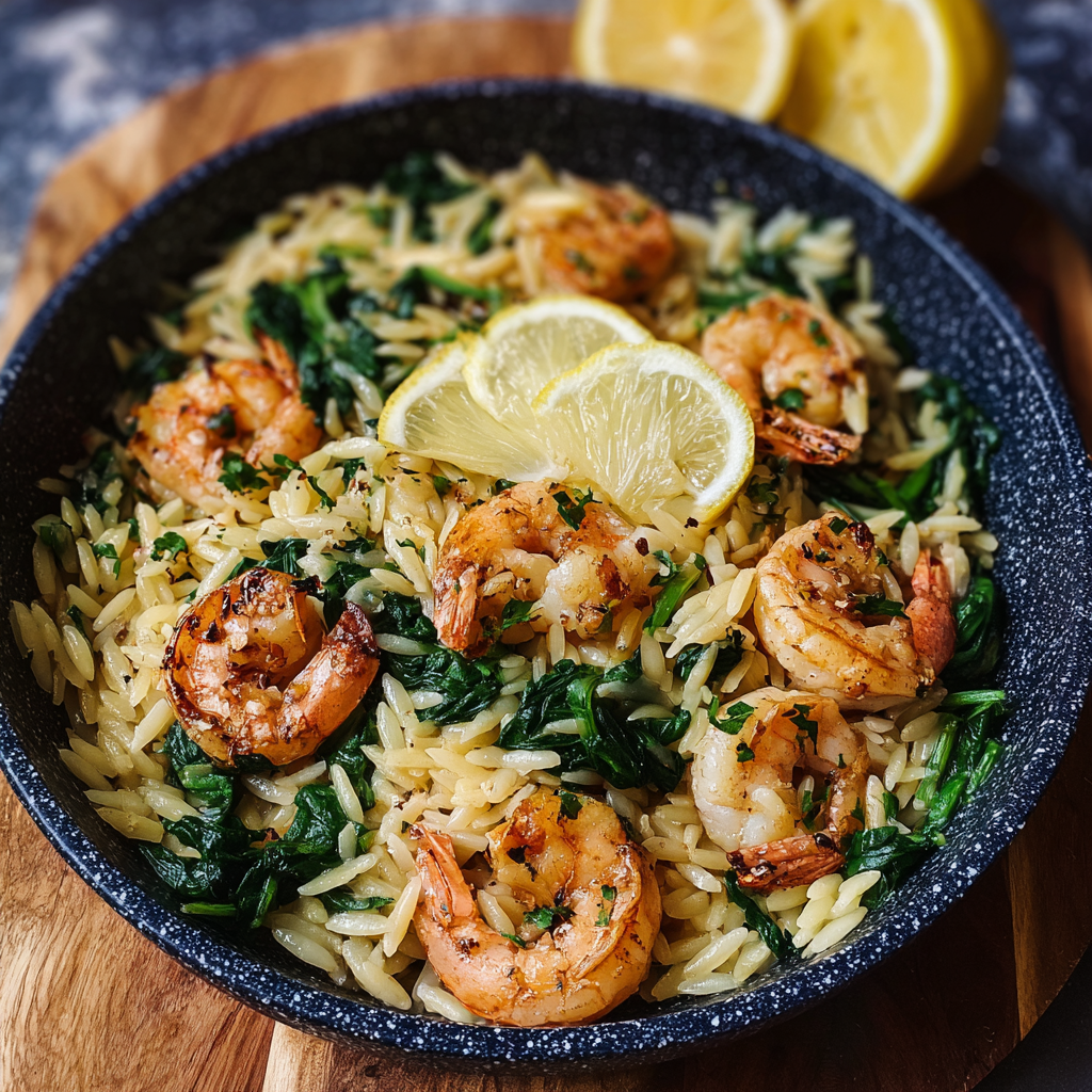 Garlic Lemon Shrimp with Spinach Orzo