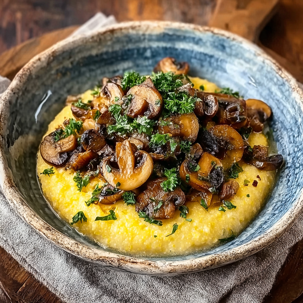 Garlic & Parsley Mushroom Sauté with Creamy Polenta