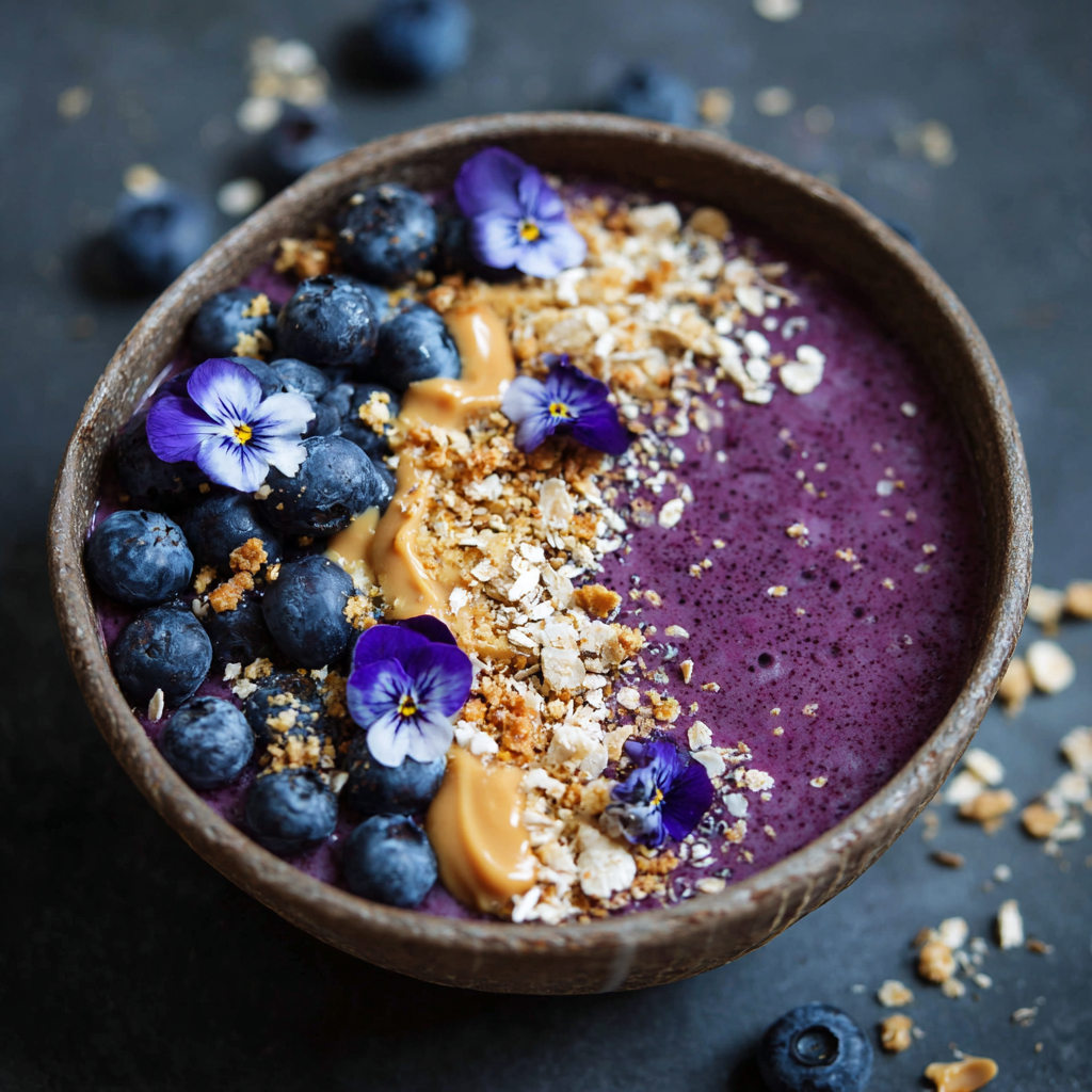 Vegan Blueberry, Oats & Peanut Butter Smoothie Bowl