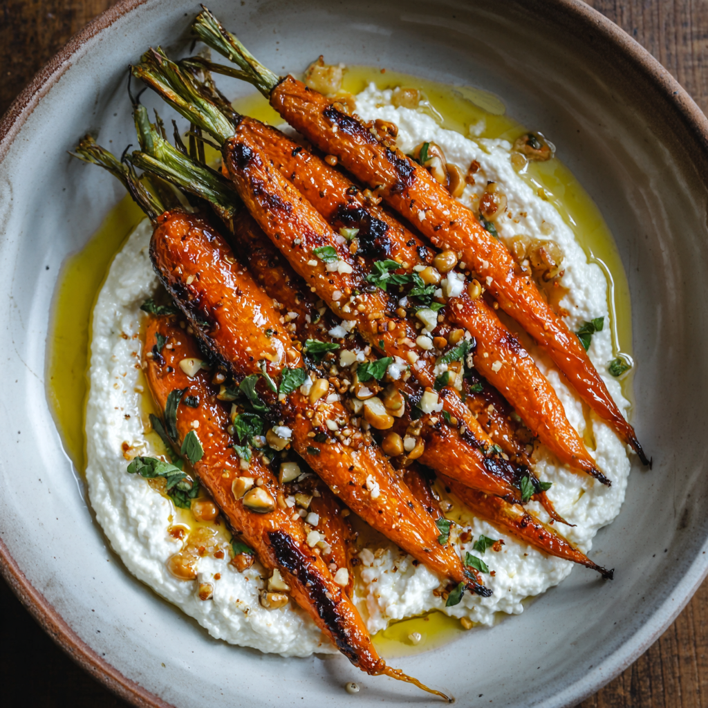 Roasted Carrots with Whipped Ricotta & Hot Honey: Sweet, Spicy, and Creamy
