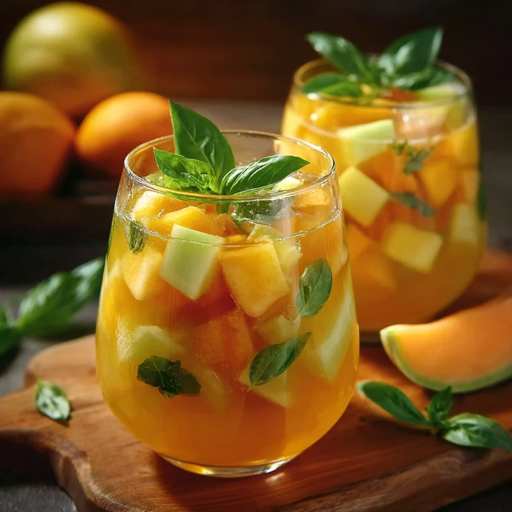 White Sangria with Melon, Peach & Basil: Refreshing Summer Drink