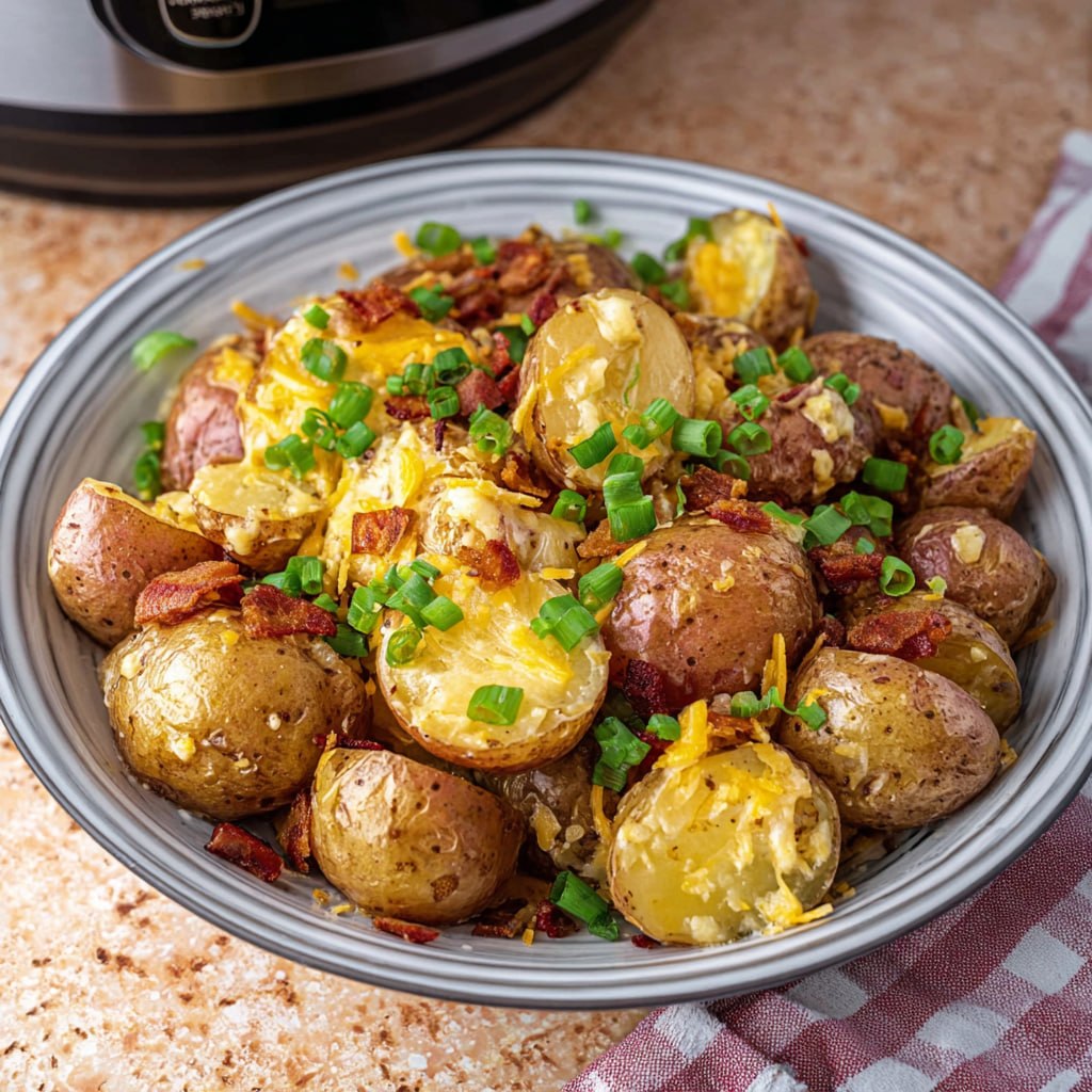 Cheesy ranch potatoes loaded with melted cheddar bacon green onions sour cream