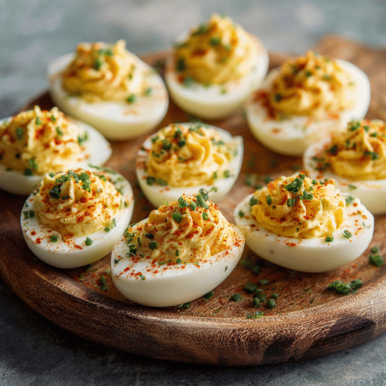Classic deviled eggs on a white platter garnished with paprika and fresh chives