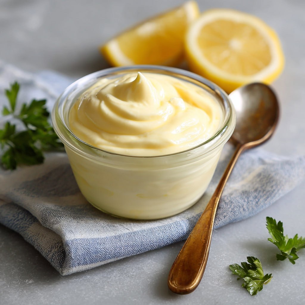 Pouring oil into a blender while making easy homemade mayonnaise from scratch
