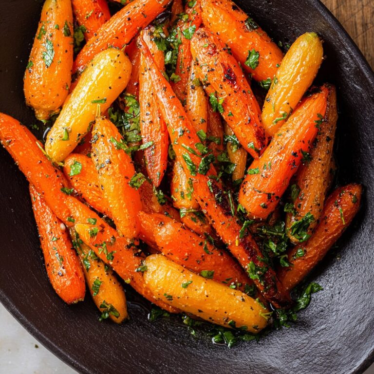 Easy roasted carrots on a baking sheet with honey glaze and fresh parsley