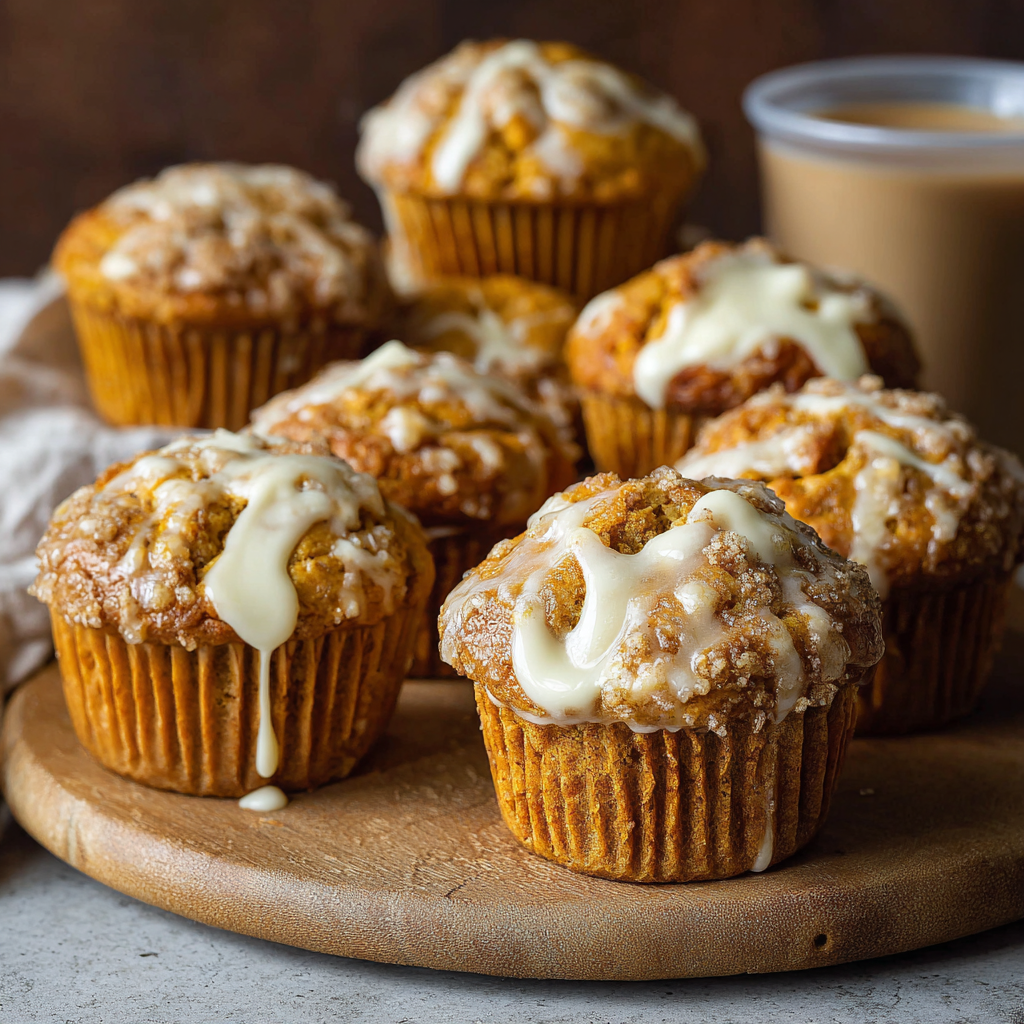 Cross-section of a pumpkin cream cheese muffin showing the rich cream cheese center and moist pumpkin crumb