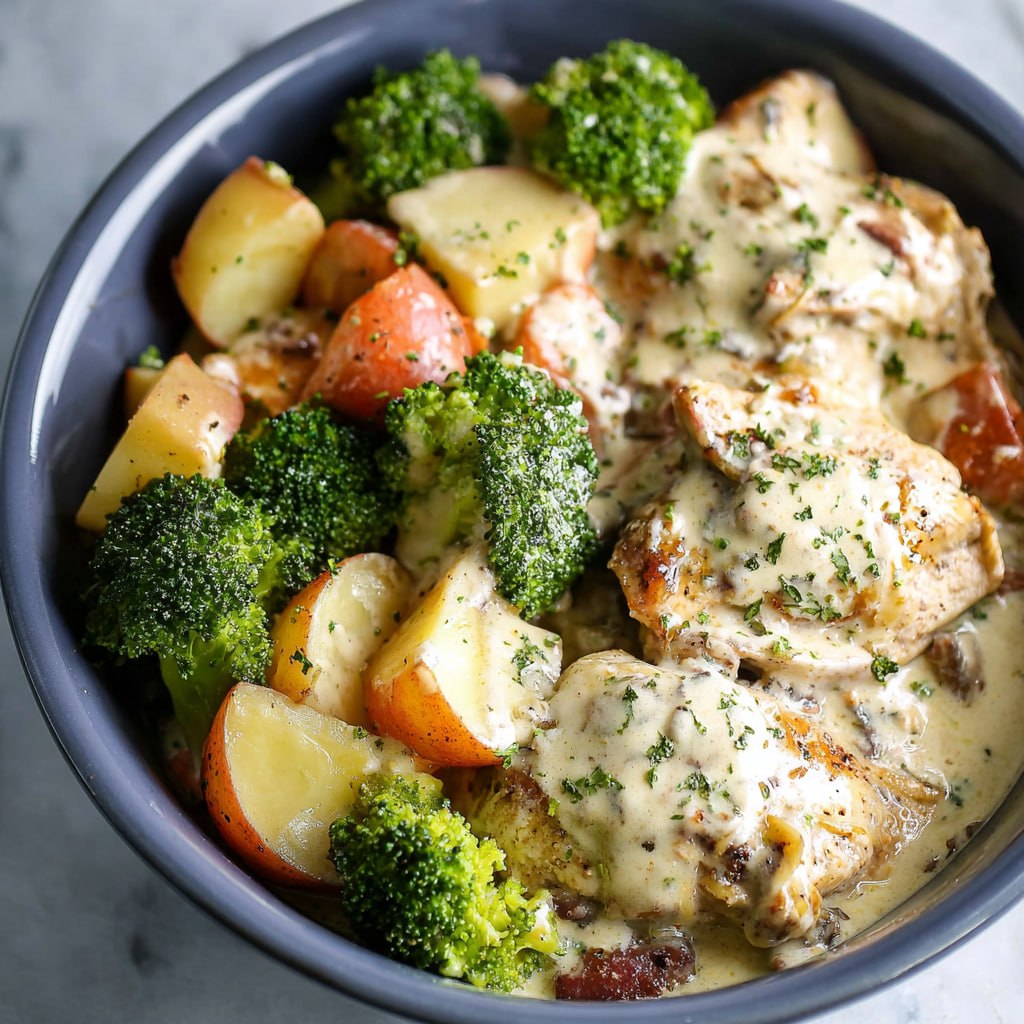 Slow Cooker Creamy Garlic Chicken and Veggies