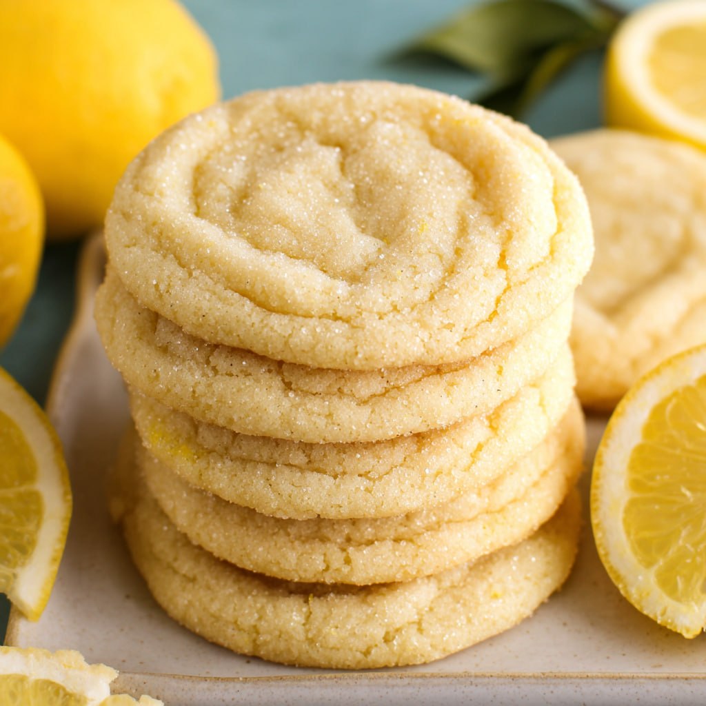 Close-up of a lemon sugar cookie showing soft crinkled top with sugar coating