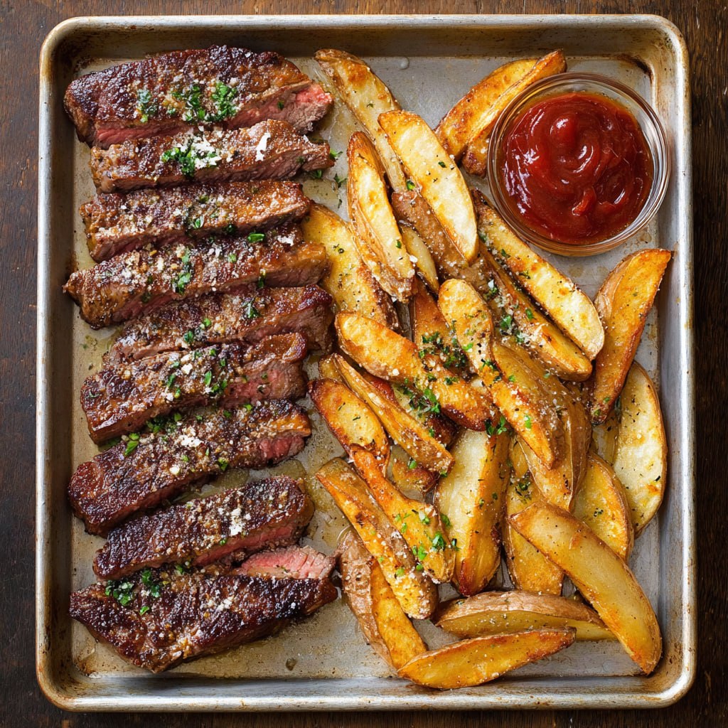Sheet Pan Steak and Fries plated