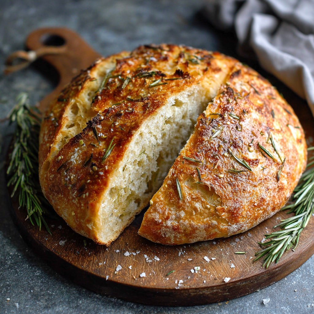 No Knead Rosemary Bread sliced
