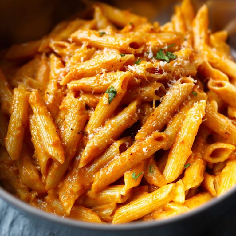 Instant Pot penne pasta in a bowl with marinara sauce and parmesan