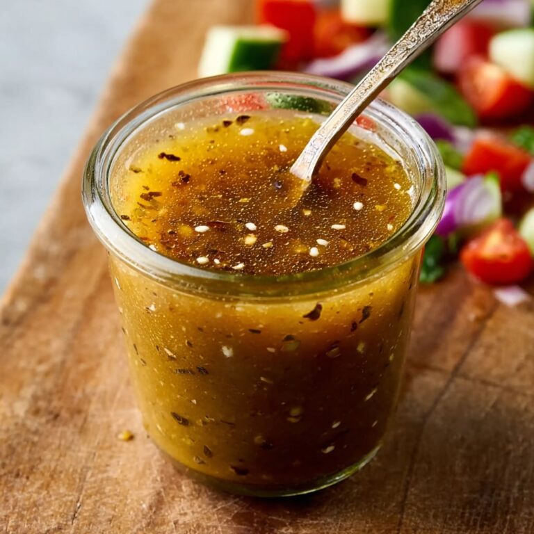 Homemade Greek salad dressing in a glass jar with olive oil and herbs