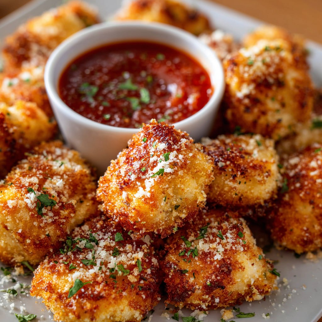 Parmesan Chicken Bites with marinara sauce