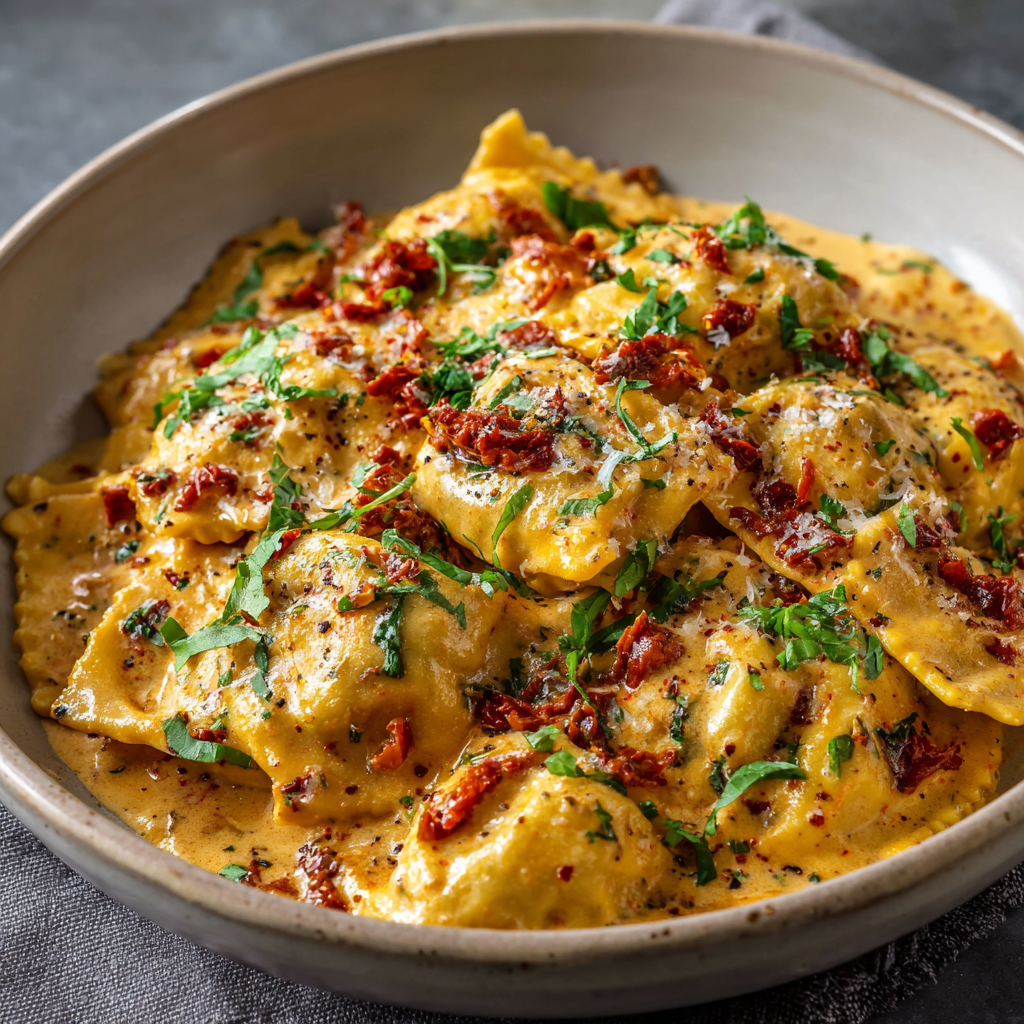 Ravioli with Sun Dried Tomato Cream Sauce – Rich, Silky & Ready in 20 Minutes