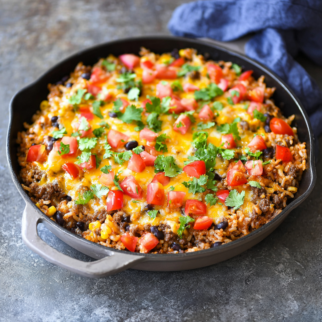 One Pot Mexican Beef and Rice Casserole (Easy Cheesy Skillet Dinner)