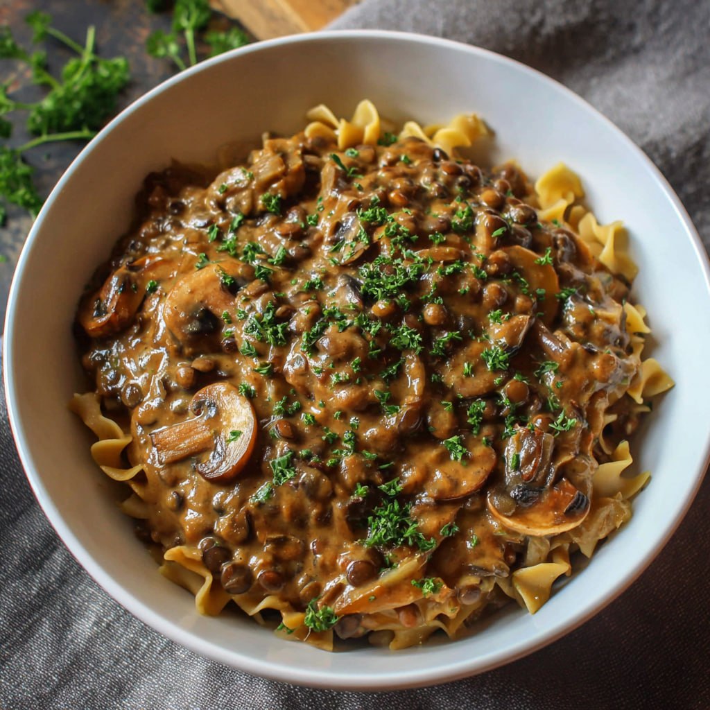 Vegan Lentil Mushroom Stroganoff – Creamy, Hearty & Dairy-Free Comfort