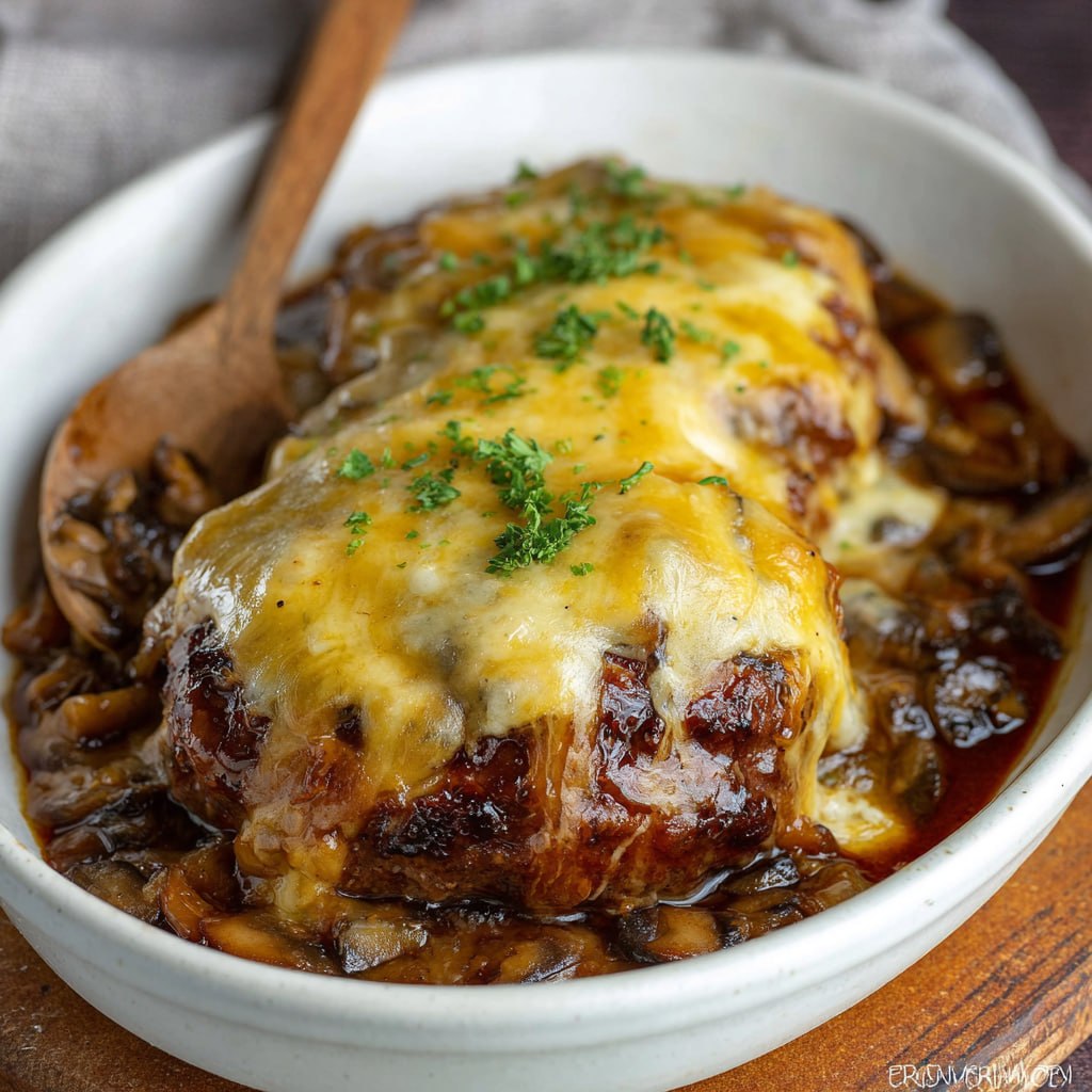 Texas Roadhouse Roadkill (Cheesy Smothered Hamburger Steak Copycat)