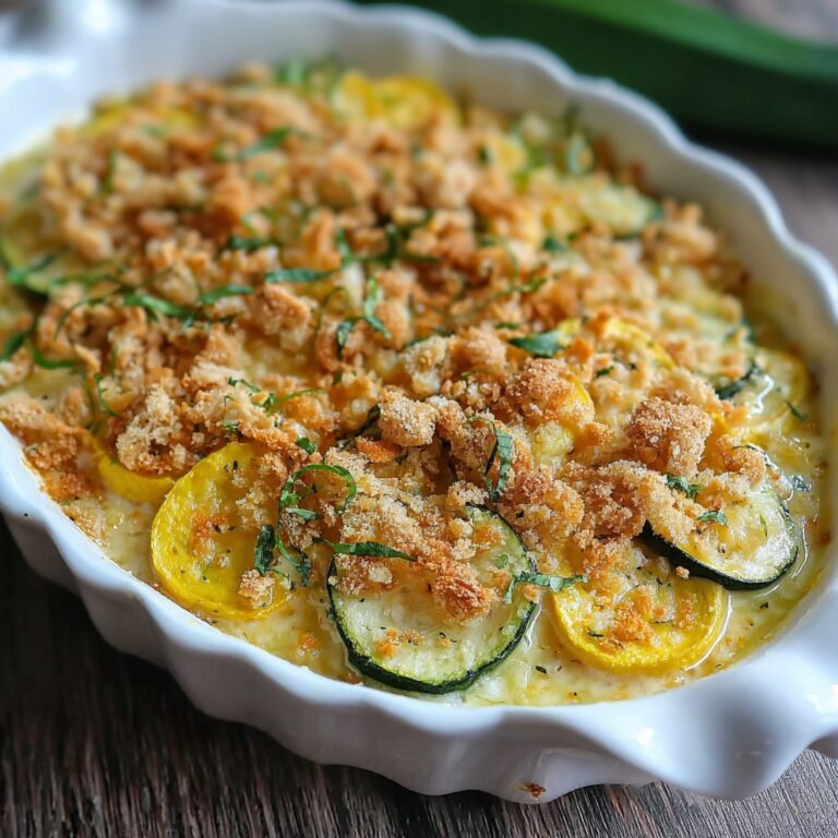 Summer squash casserole with creamy yellow squash filling, melted cheddar, golden Ritz cracker crumb topping, and fresh herbs