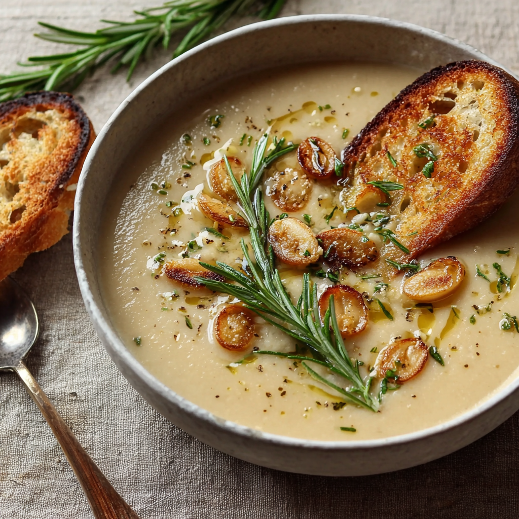 Rosemary and Roasted Garlic Soup (Creamy Rustic Italian, 50 Min)