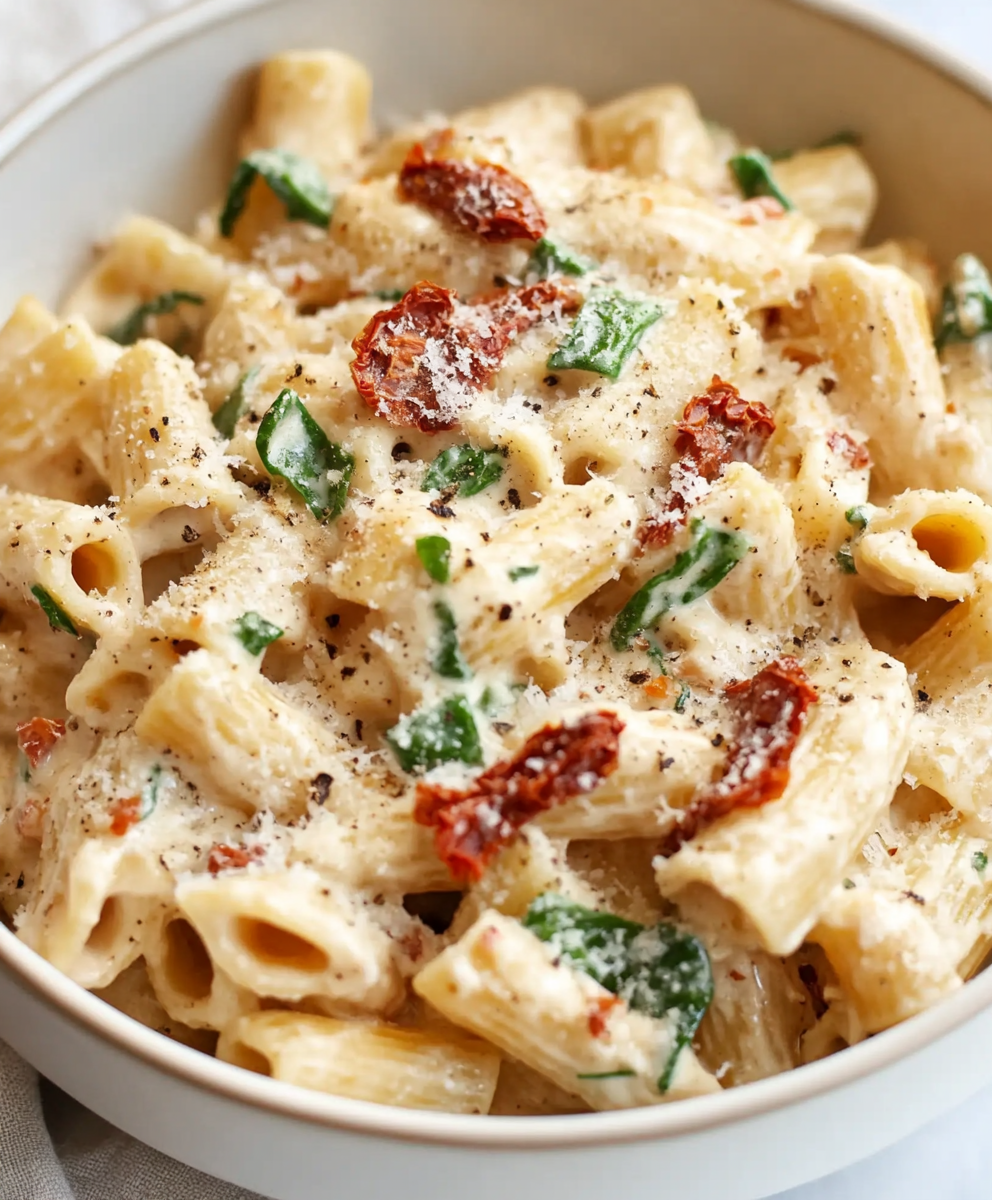 Creamy Sun-Dried Tomato Pasta (Rigatoni with Spinach and Parmesan, 25 Min)