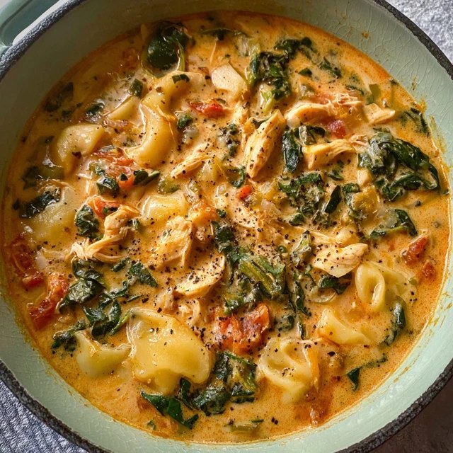 Creamy Chicken Tortellini Soup (Cheese Tortellini, Shredded Chicken, Spinach, Cream, 40 Min)