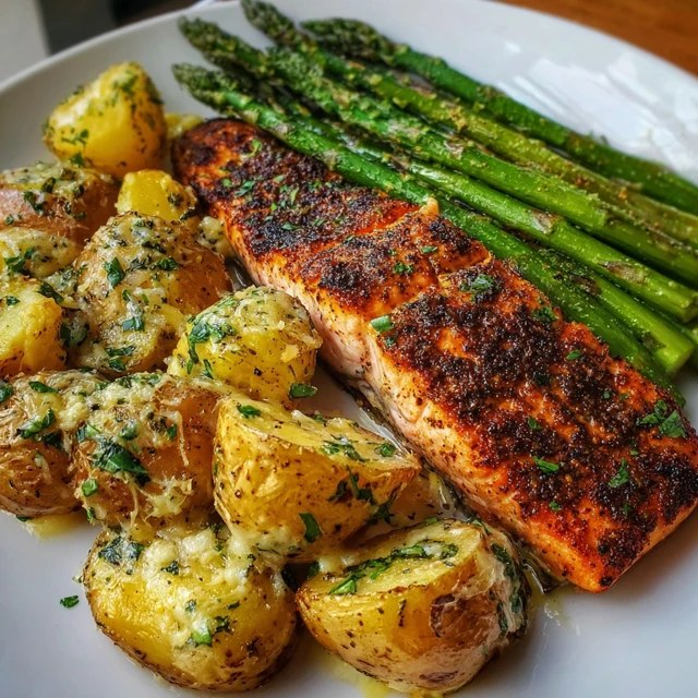 Salmon Asparagus And Garlic Potatoes (Sheet Pan, Lemon-Dill Salmon, Roasted Asparagus, Crispy Potatoes, 40 Min)