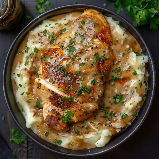 Chicken With Gravy And Mashed Potatoes (Pan-Seared Cutlets, Creamy Gravy, Buttery Mashed, 45 Min)