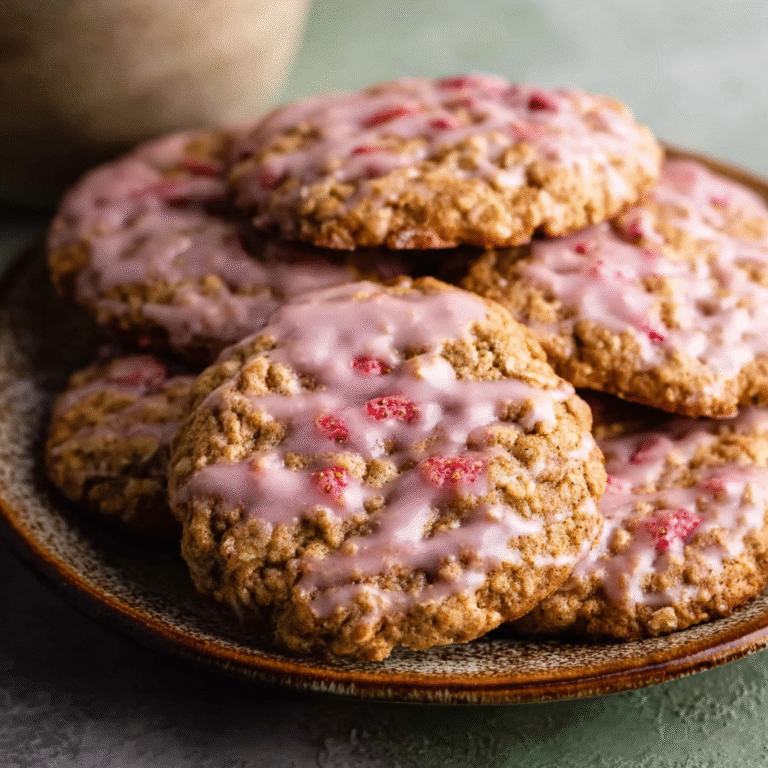 Delicious Strawberry Iced Oatmeal Cookies on a plate