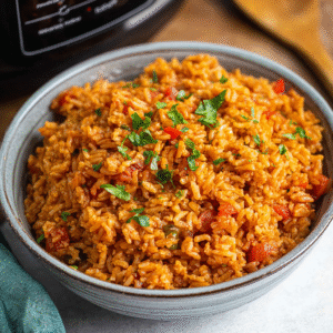 Delicious bowl of Crockpot Spanish Rice ready to serve
