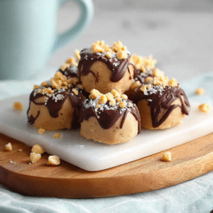 Plate of frozen peanut butter Greek yogurt bites