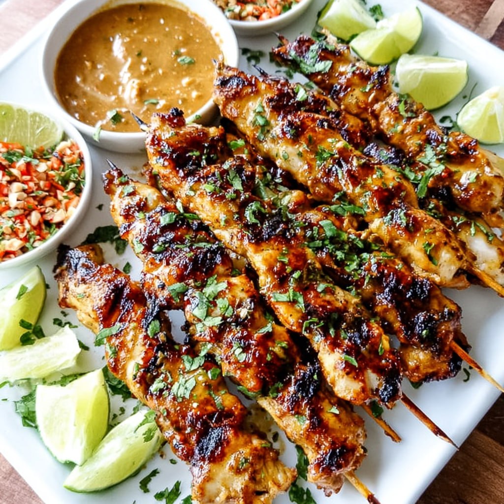 Thai Chicken Satay with Creamy Peanut Sauce (Marinated Skewers, Grilled, 40 Min + Marinate)